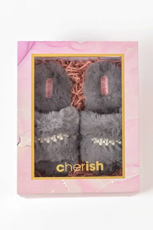 Cherish Accessories Boxed Embellished Slippers In Grey*Women Nightwear