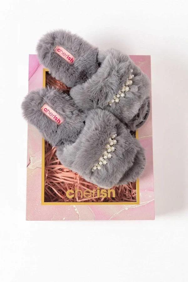 Cherish Accessories Boxed Embellished Slippers In Grey*Women Nightwear