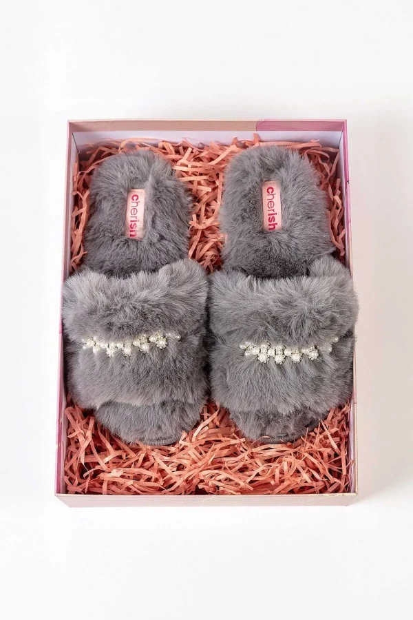 Cherish Accessories Boxed Embellished Slippers In Grey*Women Nightwear