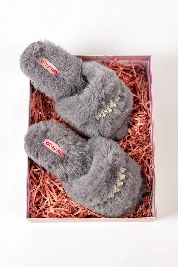 Cherish Accessories Boxed Embellished Slippers In Grey*Women Nightwear