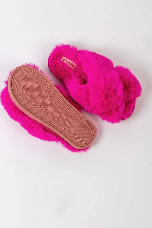 Cherish Accessories Boxed Faux Fur Quilted Slippers In Pink*Women Nightwear