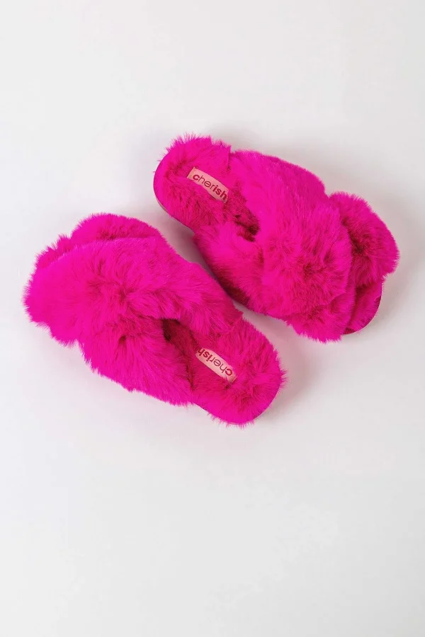 Cherish Accessories Boxed Faux Fur Quilted Slippers In Pink*Women Nightwear