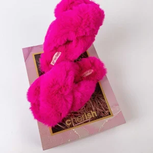 Cherish Accessories Boxed Faux Fur Quilted Slippers In Pink*Women Nightwear