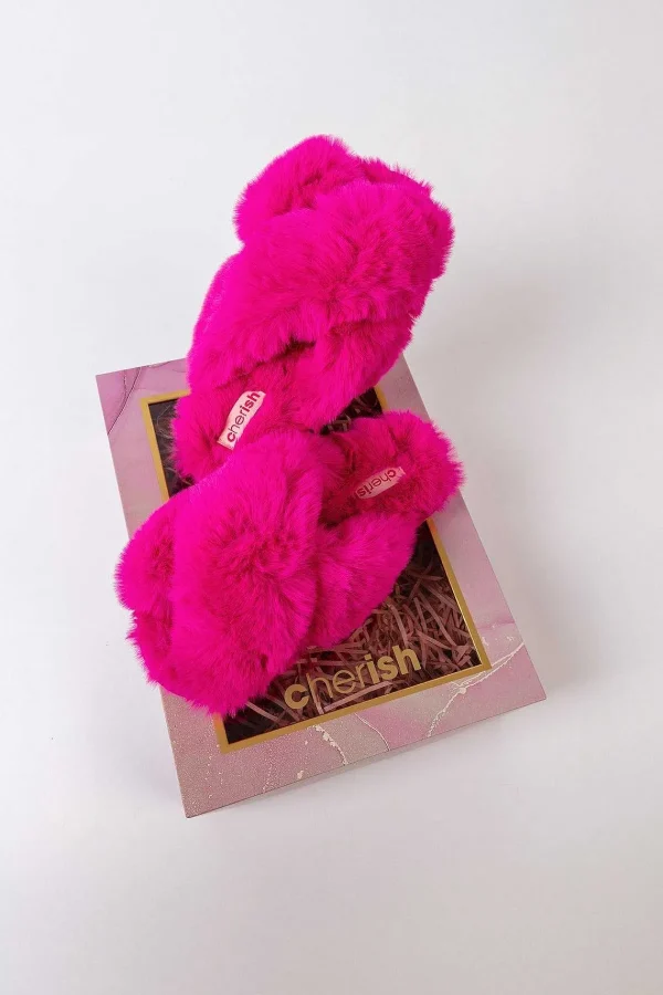 Cherish Accessories Boxed Faux Fur Quilted Slippers In Pink*Women Nightwear