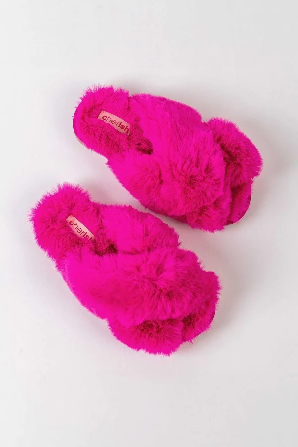 Cherish Accessories Boxed Faux Fur Quilted Slippers In Pink*Women Nightwear