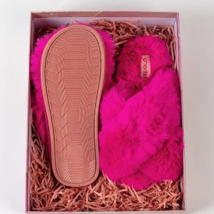 Cherish Accessories Boxed Faux Fur Quilted Slippers In Pink*Women Nightwear