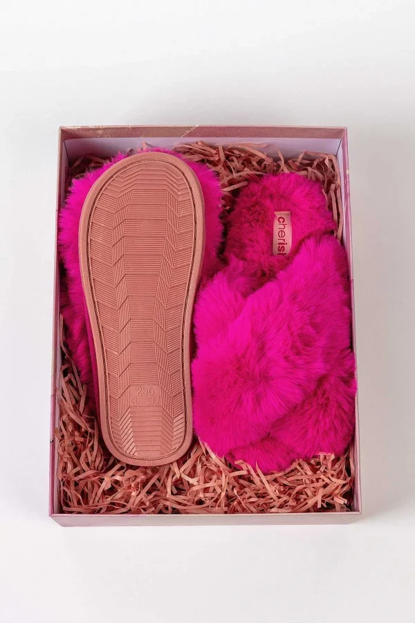 Cherish Accessories Boxed Faux Fur Quilted Slippers In Pink*Women Nightwear