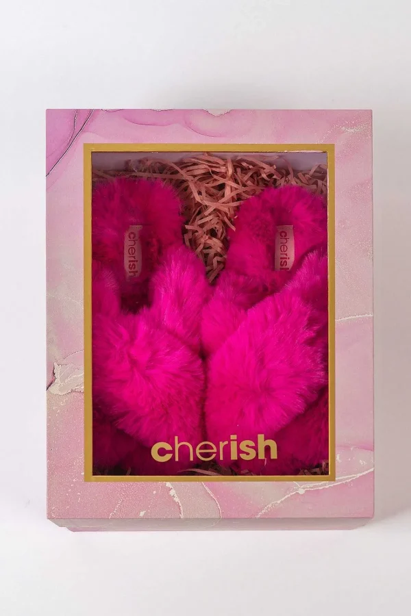 Cherish Accessories Boxed Faux Fur Quilted Slippers In Pink*Women Nightwear