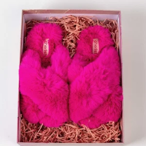 Cherish Accessories Boxed Faux Fur Quilted Slippers In Pink*Women Nightwear