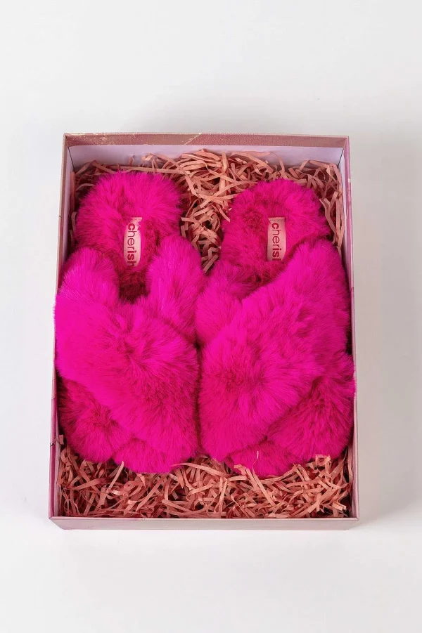 Cherish Accessories Boxed Faux Fur Quilted Slippers In Pink*Women Nightwear