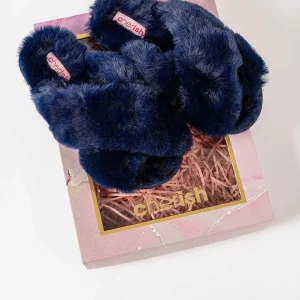 Cherish Accessories Boxed Navy Faux Fur Quilted Slippers*Women Nightwear