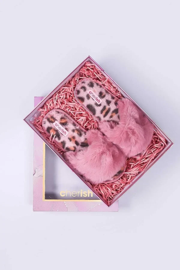 Cherish Accessories Boxed Pink Animal Faux Fur Slipper*Women Nightwear