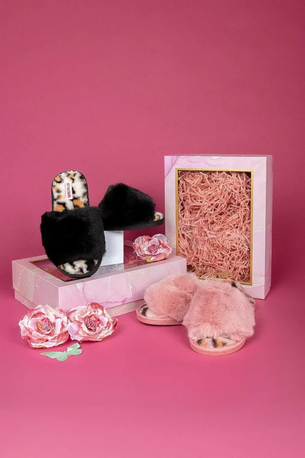 Cherish Accessories Boxed Pink Animal Faux Fur Slipper*Women Nightwear