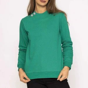 Kelly & Grace Weekend Brooch Detail Hoody In Green*Women Hoodies & Sweatshirts