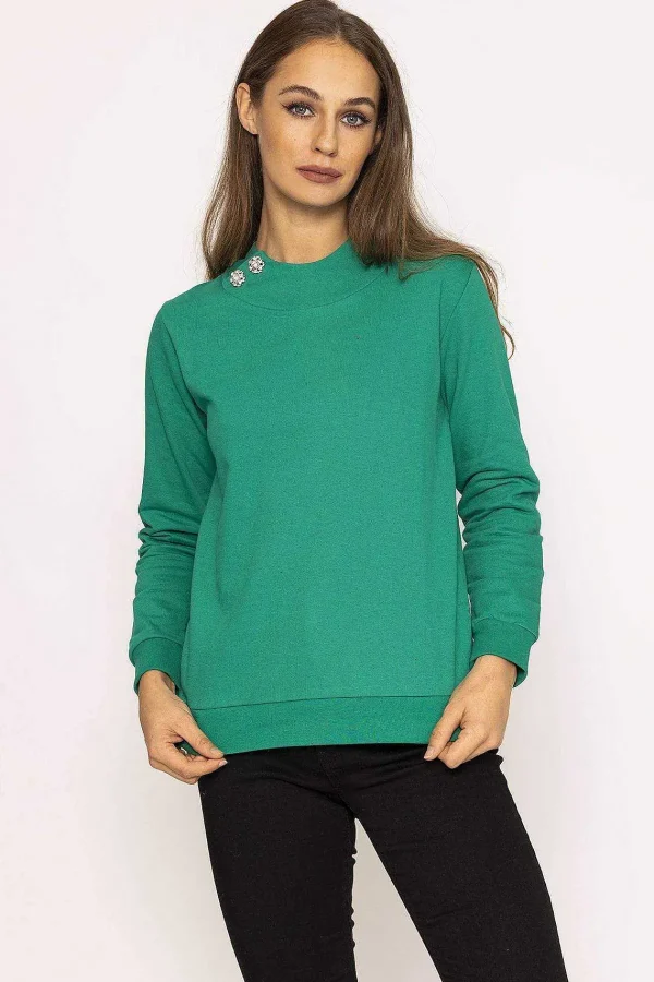 Kelly & Grace Weekend Brooch Detail Hoody In Green*Women Hoodies & Sweatshirts