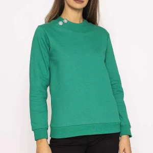 Kelly & Grace Weekend Brooch Detail Hoody In Green*Women Hoodies & Sweatshirts