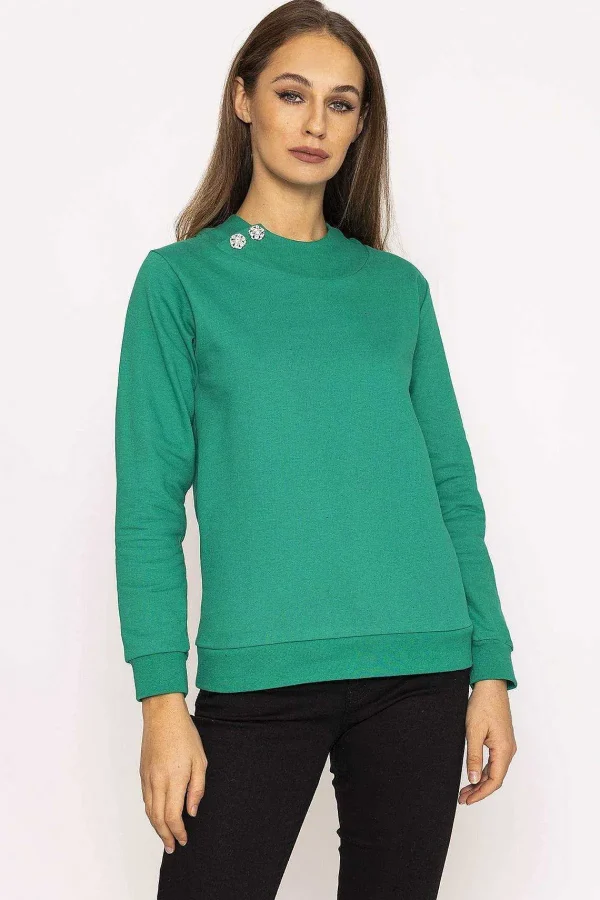 Kelly & Grace Weekend Brooch Detail Hoody In Green*Women Hoodies & Sweatshirts