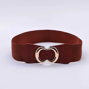 SOUL Accessories Brown Elastic Belt With Gold Clasp* Belts