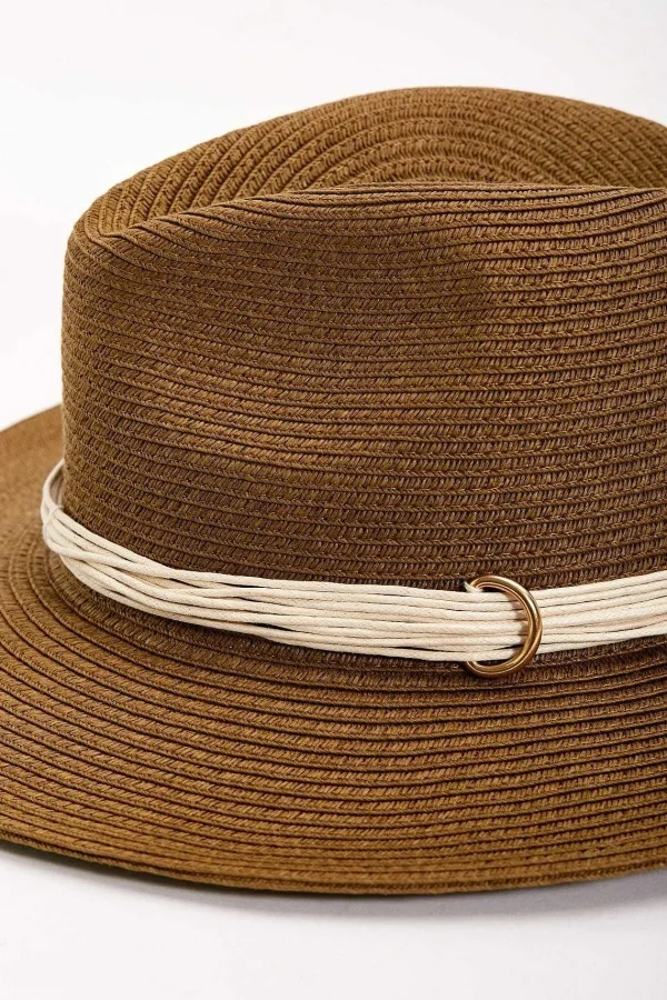 SOUL Accessories Brown Straw Hat With Gold Clasp Detail* Hats