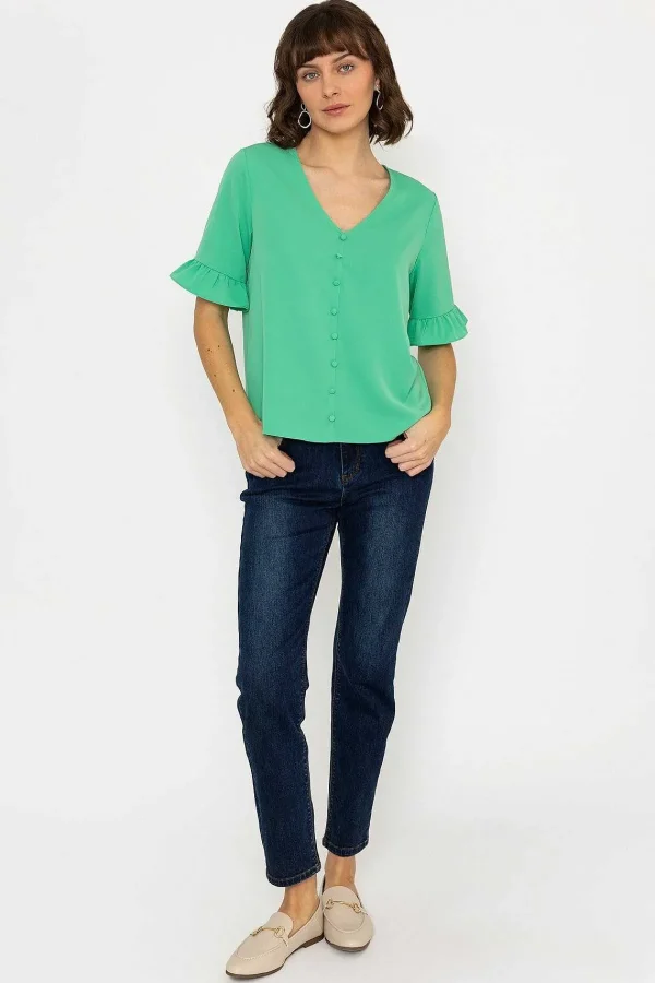 Rowen Avenue Button Blouse In Green*Women Tops & Blouses