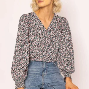 Rowen Avenue Button Blouse In Pink Print*Women Tops & Blouses