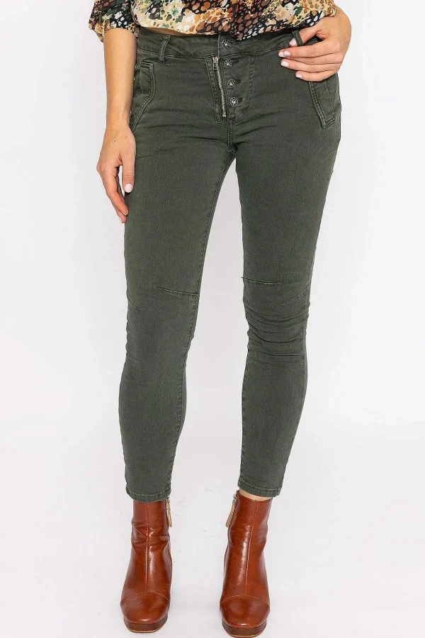J'aime la Vie Button Front Jeans In Khaki*Women Jeans & Trousers