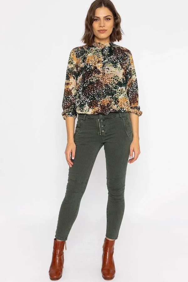 J'aime la Vie Button Front Jeans In Khaki*Women Jeans & Trousers
