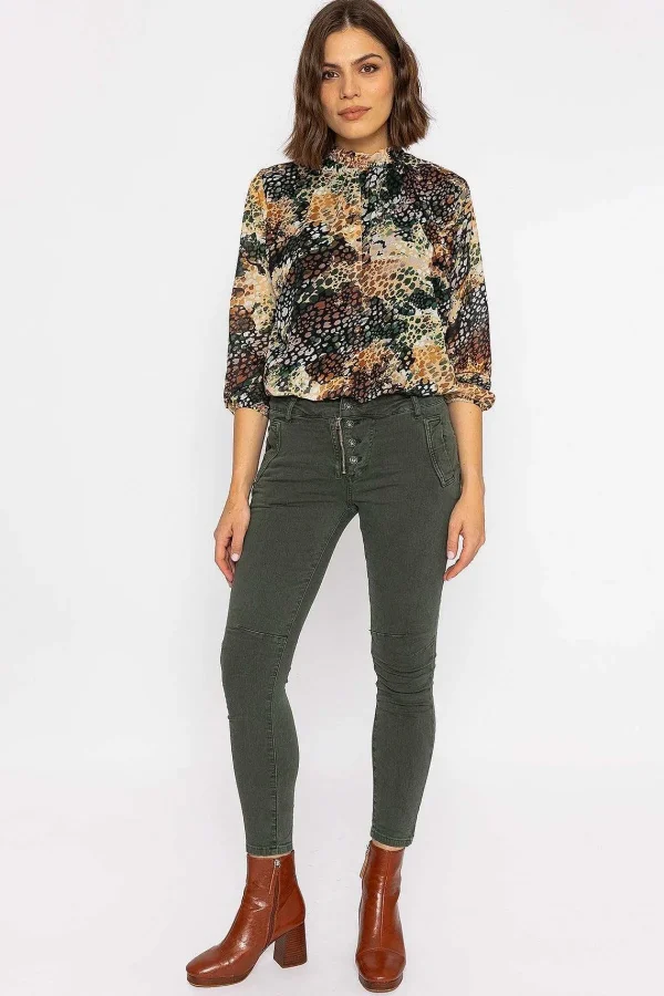 J'aime la Vie Button Front Jeans In Khaki*Women Jeans & Trousers