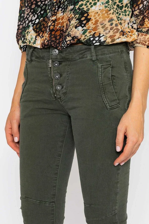 J'aime la Vie Button Front Jeans In Khaki*Women Jeans & Trousers