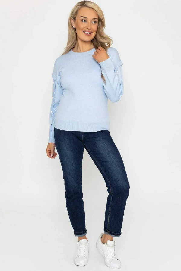 Kelly & Grace Weekend Button Sleeve Knit In Blue*Women Jumpers & Cardigans