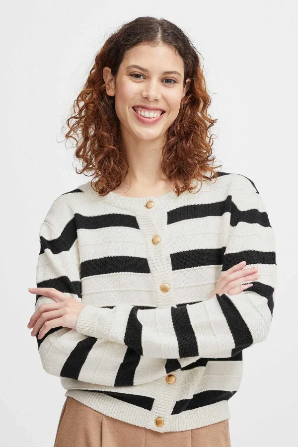 B.Young Bymocca Cream Striped Cardigan*Women Jumpers & Cardigans