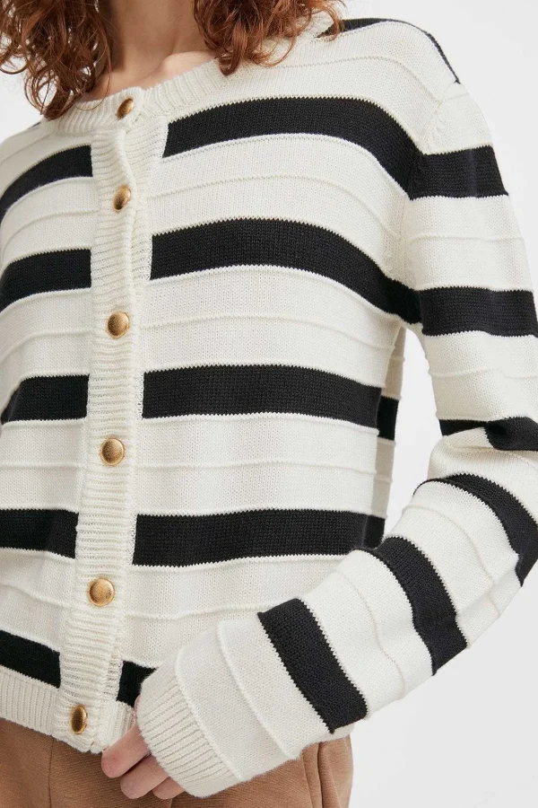 B.Young Bymocca Cream Striped Cardigan*Women Jumpers & Cardigans