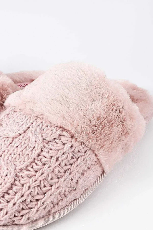 Cherish Accessories Cable Knit Slippers In Pink*Women Nightwear