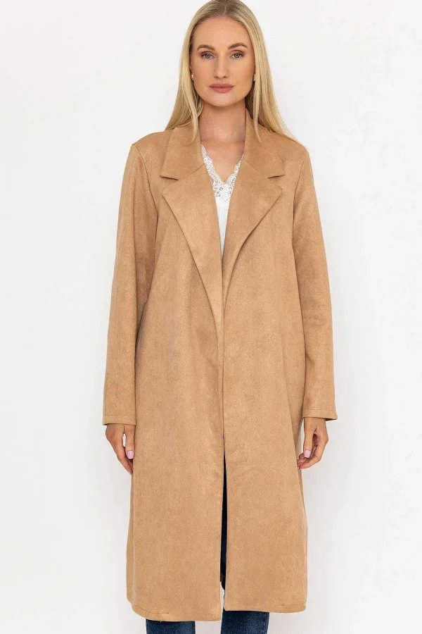 Pala D'oro Camel Long Suede Coat*Women Coats & Jackets