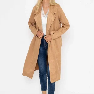 Pala D'oro Camel Long Suede Coat*Women Coats & Jackets