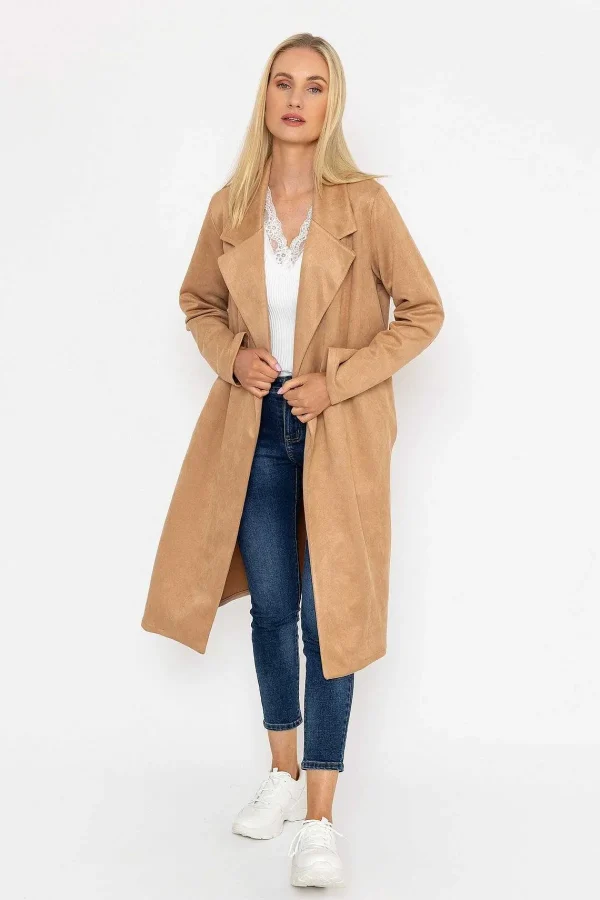 Pala D'oro Camel Long Suede Coat*Women Coats & Jackets