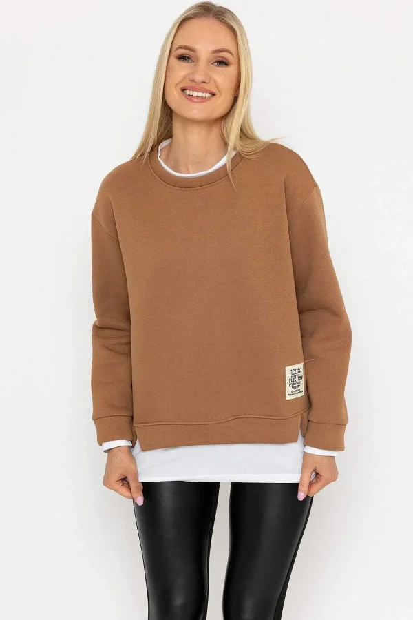 Pala D'oro Camel Sweatshirt With White Insert*Women Hoodies & Sweatshirts