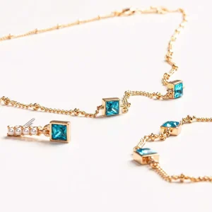 Joularie Chain With Aqua Square Detailing* Necklaces