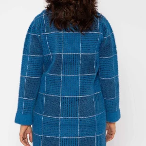 J'aime la Vie Check Buttoned Coatigan In Teal*Women Coats & Jackets