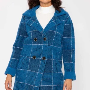 J'aime la Vie Check Buttoned Coatigan In Teal*Women Coats & Jackets