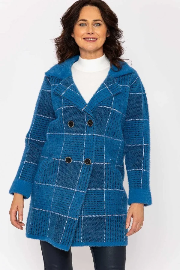 J'aime la Vie Check Buttoned Coatigan In Teal*Women Coats & Jackets