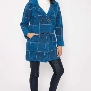 J'aime la Vie Check Buttoned Coatigan In Teal*Women Coats & Jackets