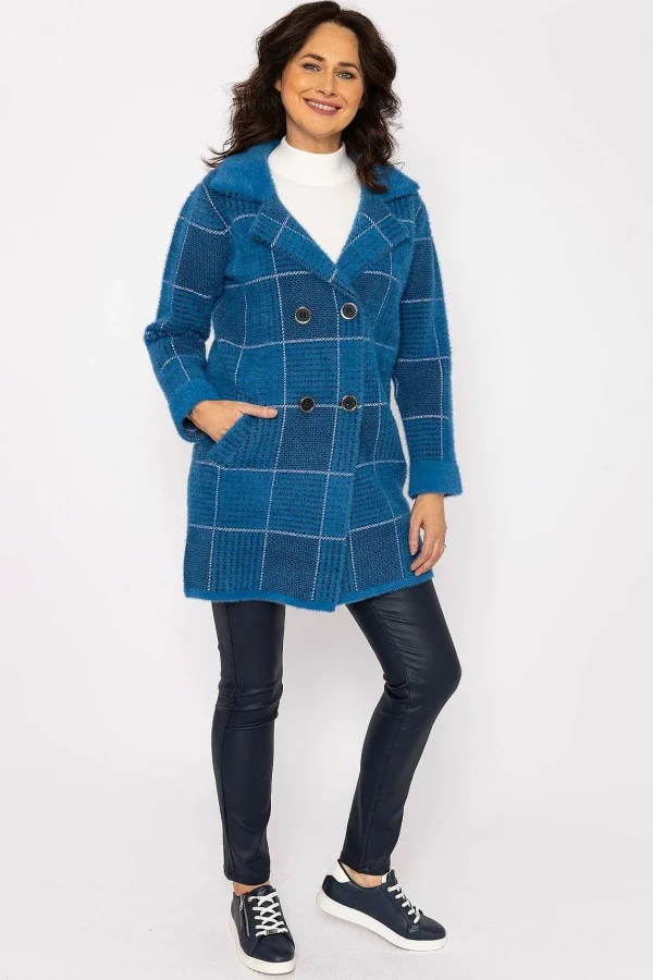 J'aime la Vie Check Buttoned Coatigan In Teal*Women Coats & Jackets