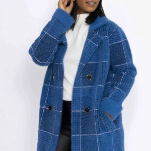 J'aime la Vie Check Buttoned Coatigan In Teal*Women Coats & Jackets