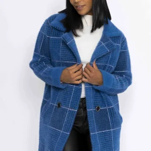 J'aime la Vie Check Buttoned Coatigan In Teal*Women Coats & Jackets