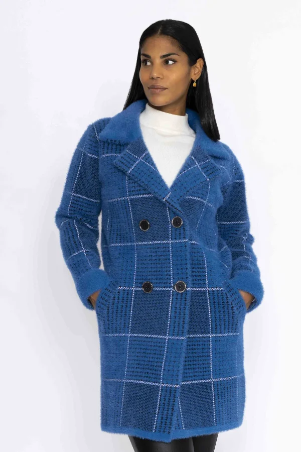 J'aime la Vie Check Buttoned Coatigan In Teal*Women Coats & Jackets