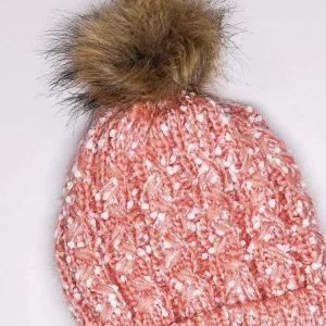 SOUL Accessories Chunky Knit Hat With Bobble In Multi Tone Pink* Hats