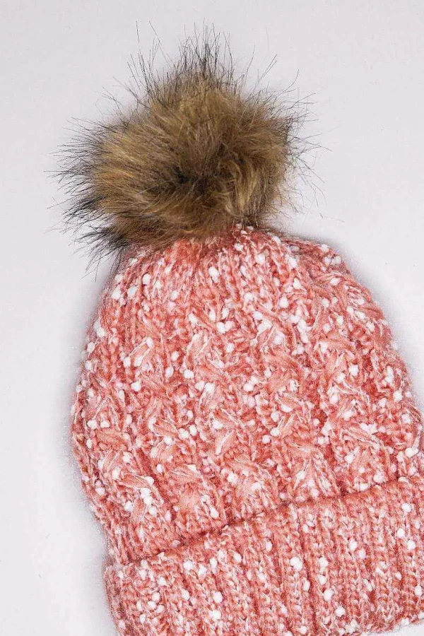 SOUL Accessories Chunky Knit Hat With Bobble In Multi Tone Pink* Hats