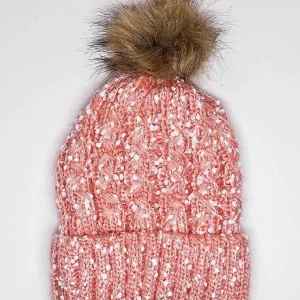 SOUL Accessories Chunky Knit Hat With Bobble In Multi Tone Pink* Hats