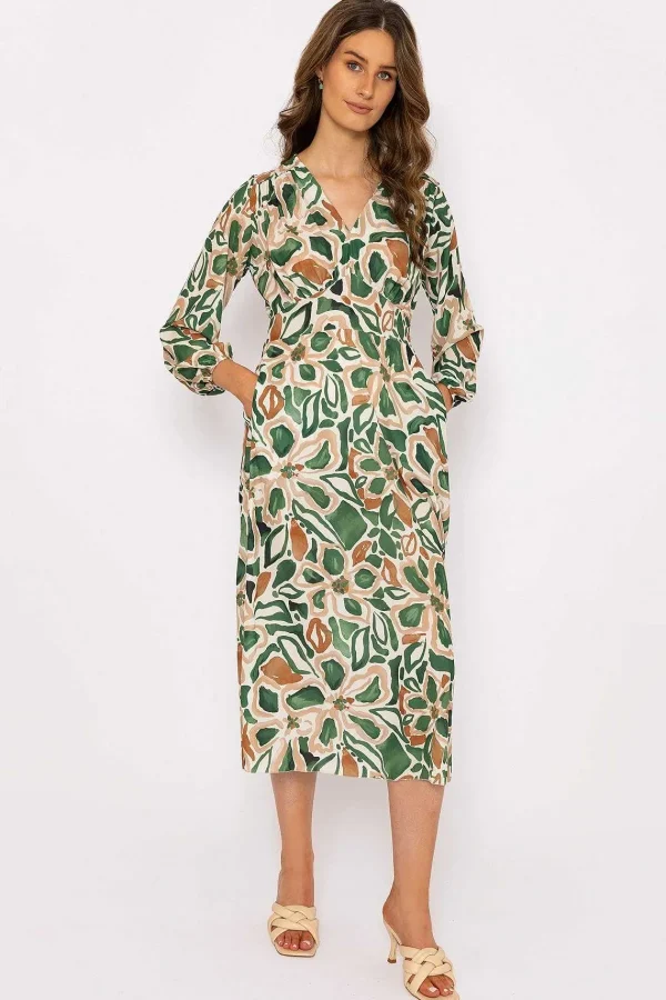 Pala D'oro Cliodhna Green Printed Midi Dress* Sale Dresses